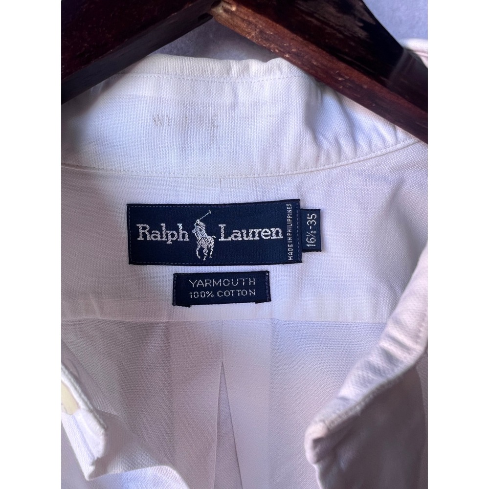 Ralph Lauren Yarmouth White Cotton Button Down Shirt Mens 16.5 35 Long Sleeve - Picture 3 of 7